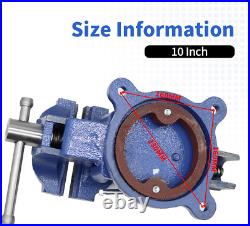 10 Heavy Duty Bench Vise Cast Iron Vise with 360° Flexible Swivel Locking Base