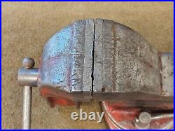 3-1/2 3.5 Jaw Vise Anvil Swivel Base Bench Table Vintage Red