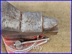 3-1/2 3.5 Jaw Vise Anvil Swivel Base Bench Table Vintage Red