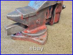 3-1/2 3.5 Jaw Vise Anvil Swivel Base Bench Table Vintage Red
