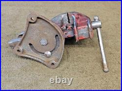 3-1/2 3.5 Jaw Vise Anvil Swivel Base Bench Table Vintage Red