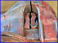 3-1/2 3.5 Jaw Vise Anvil Swivel Base Bench Table Vintage Red