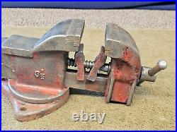 3-1/2 3.5 Jaw Vise Anvil Swivel Base Bench Table Vintage Red