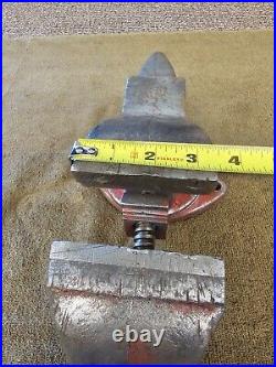 3-1/2 3.5 Jaw Vise Anvil Swivel Base Bench Table Vintage Red