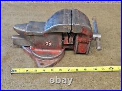 3-1/2 3.5 Jaw Vise Anvil Swivel Base Bench Table Vintage Red