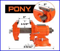 5 Inch Bench Vise 5512 LBS Clamping Force Heavy Duty 360 Degree Swivel Base