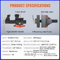 6.5 Bench Vise with 360° Swivel Locking Base & Two-way Jaw Ductile Iron