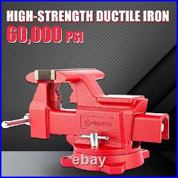 6.5 Heavy-Duty Ductile Iron Bench Vise 360° Swivel Bench Vise with Anvil, Red