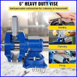 6 Heavy Duty Bench Vise, Double Swivel Rotating Vise Head/Body Rotates 360°