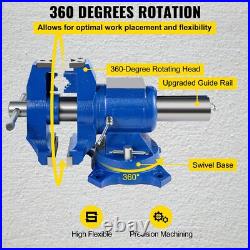 6 Heavy Duty Bench Vise, Double Swivel Rotating Vise Head/Body Rotates 360°