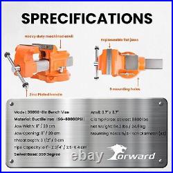 8 Inch Bench Vise Ductile Iron with Channel Steel and 360-Degree Swivel Base