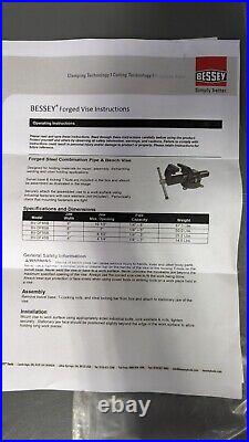 BESSEY Bench Vise 8 Jaw 10 Jaw Opening Bolt Base Swivel BV-DF8SB Incomplete