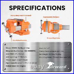 Bench Vise 4 Inch Ductile Iron Bench Vice with 360 Degree Swivel Base and Channe