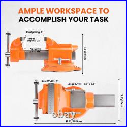 Bench Vise 8 Inch Ductile Iron Bench Vice with 360 Degree Swivel Base and Cha
