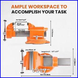 Bench Vise 8 Inch Ductile Iron Bench Vice with 360 Degree Swivel Base and Cha