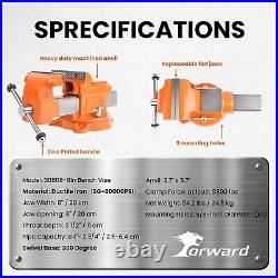 Bench Vise 8 Inch Ductile Iron Bench Vice with 360 Degree Swivel Base and Channe