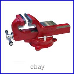 Bench Vise Cast Metal Swivel Base Interlocking Gears Red Durable 5 in. Jaw Width