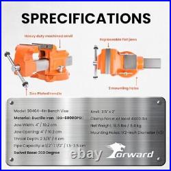 Bench Vise Ductile Iron with Channel Steel, 360-Degree Swivel Base and Anvil