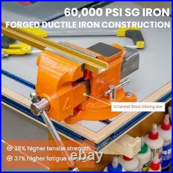 Bench Vise Ductile Iron with Channel Steel, 360-Degree Swivel Base and Anvil