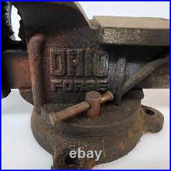 Bench Vise Swivel Base Ohio Forge 5 Jaws Vintage Flat Anvil Plate Old Tool