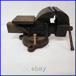 Bench Vise Swivel Base Ohio Forge 5 Jaws Vintage Flat Anvil Plate Old Tool