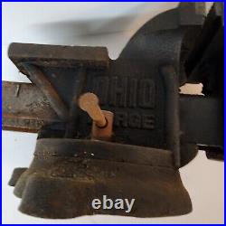 Bench Vise Swivel Base Ohio Forge 5 Jaws Vintage Flat Anvil Plate Old Tool