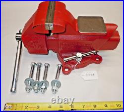 Columbian Nice Bench Vise D43-1/2 Swivel Base 3-1/2 Jaws, Anvil, M5, Red, USA