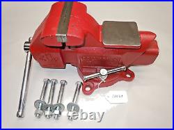 Columbian Nice Bench Vise D43-1/2 Swivel Base 3-1/2 Jaws, Anvil, M5, Red, USA