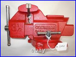 Columbian Nice Bench Vise D43-1/2 Swivel Base 3-1/2 Jaws, Anvil, M5, Red, USA