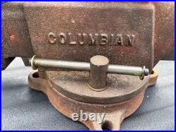 Columbian Vintage Bench Vise D45 Swivel Base 5 Jaws, Anvil, Red, USA