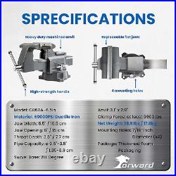 Forward CR60A 6.5-Inch Bench Vise Swivel Base Heavy Duty with Anvil (6 1/2) Gra
