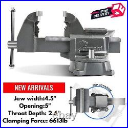 Heavy Duty 4.5 Bench Vise 210 Degrees Swivel Base w Anvil Garage Shop Mechanic