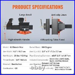Heavy Duty Bench Vise 4.5''/6''/6.5'' Swivel Base & Anvil for Drilling & Sanding