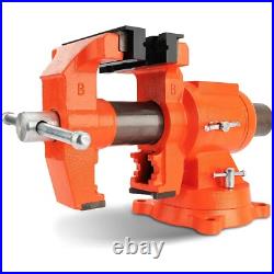 Heavy Duty Bench Vise, 5-inch Jaw Width and Opening, 360-Degree Swivel Base