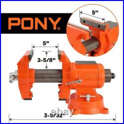 Heavy Duty Bench Vise, 5-inch Jaw Width and Opening, 360-Degree Swivel Base W
