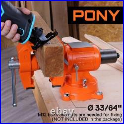 Heavy Duty Bench Vise, 5-inch Jaw Width and Opening, 360-Degree Swivel Base W