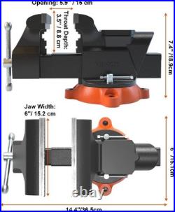 Heavy Duty Bench Vise 6 Inch Jaw Clamp Swivel Locking Base Pipe Drilling