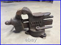 Little Giant 25 Bench Vise 3 1/2 In Jaws 16 Lbs With Anvil Swivel Base Vintage