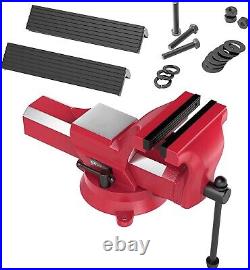 Olsa Tools 5 Inch Bench Vise 360° Swivel Base 7,700 lb Clamping Force Forged Ste