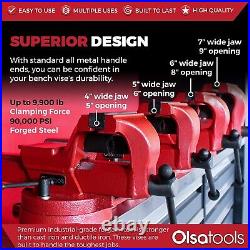 Olsa Tools 6 Inch Bench Vise 360° Swivel Base 8,800 lb Clamping Force Forged Ste