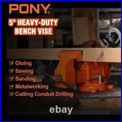 PONY 5-in Heavy-Duty Bench Vise Utility Combination Pipe Vise Swivel Base Bench