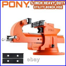 PONY 5-inch Heavy-Duty Bench Vise Utility Combination Pipe Vise 360° Swivel Base