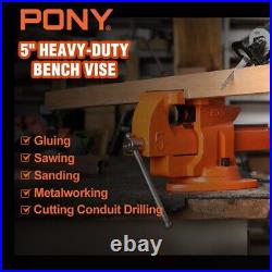 PONY 5-inch Heavy-Duty Bench Vise Utility Combination Pipe Vise 360° Swivel Base