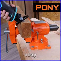 PONY Heavy Duty Bench Vises 360° Swivel Base With Anvil Utility Combination Vise