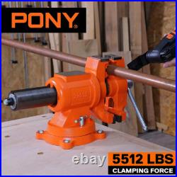 PONY Heavy Duty Bench Vises 360° Swivel Base With Anvil Utility Combination Vise