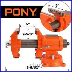 Pony 5 Inch Bench Vise 5512 LBS Clamping Force Heavy Duty 360 Degree Swivel Base