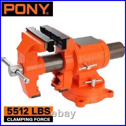 Pony 5 Inch Bench Vise 5512 LBS Clamping Force Heavy Duty 360 Degree Swivel Base