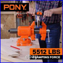 Pony 5 Inch Bench Vise Heavy Duty 5512 LBS Clamping Force 360 Degree Swivel Base