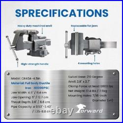 Professional Grade 4.5 Heavy Duty Bench Vise with Smooth Swivel Base