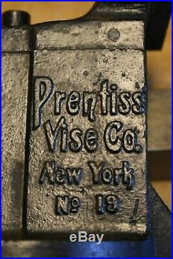 Rare Antique Prentiss No. 19 Vise 3.5'' Jaw 7'' Opening Swivel Base USA